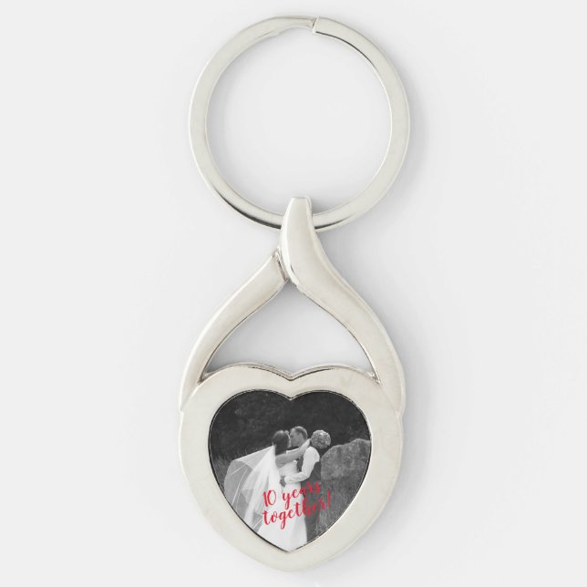 Custom Photo & Text Anniversary Heart Shape Keychain (Front)