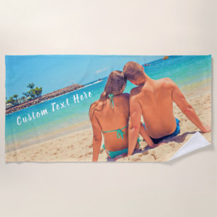 Custom Photo Text Beach Towel Your Romantic Design