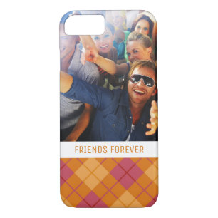 Custom Photo & Text Bias Plaid in Orange and Pink iPhone 8/7 Case