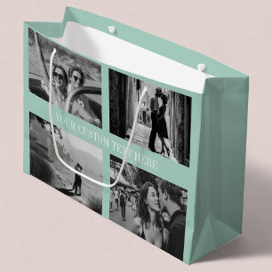 Custom Photo, Text, Colour Sage Wedding Graduation Large Gift Bag