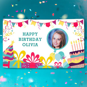 Custom Photo Text Colourful Birthday Party Banner