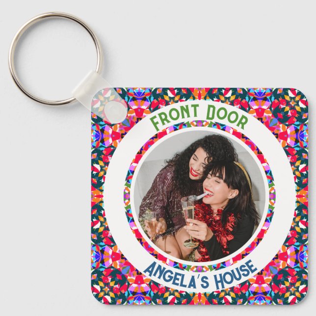 Custom Photo Text Colourful Housewarming Gift Keychain (Front)