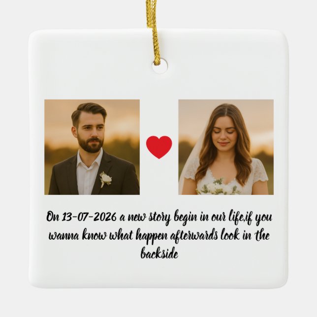 Custom photo text couple & family ceramic ornament (Front)