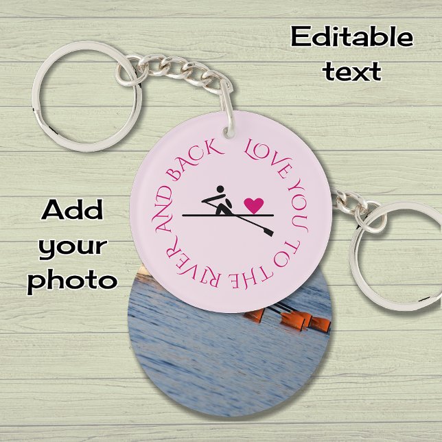 Custom photo text double-sided pink rowers keychain (Example personal photo on reverse)