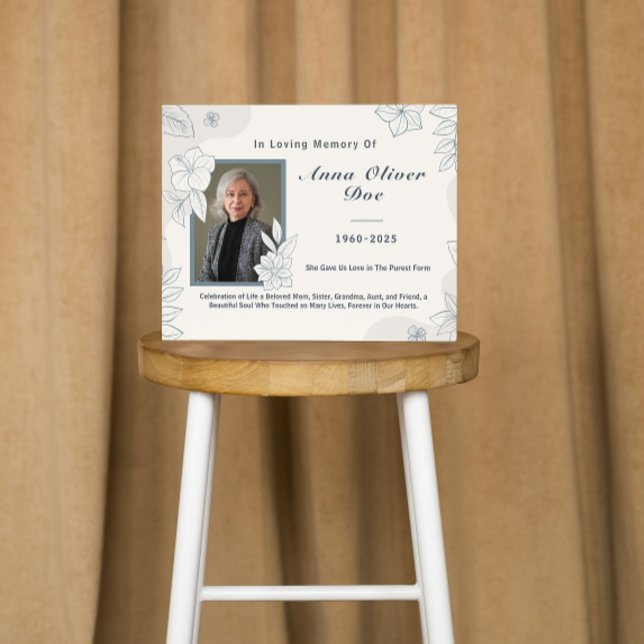 Custom Photo Text Floral Line Art Memorial Funeral Guest Book (celebration of life guest books in loving memory for memorial service tribute forever in our hearts )