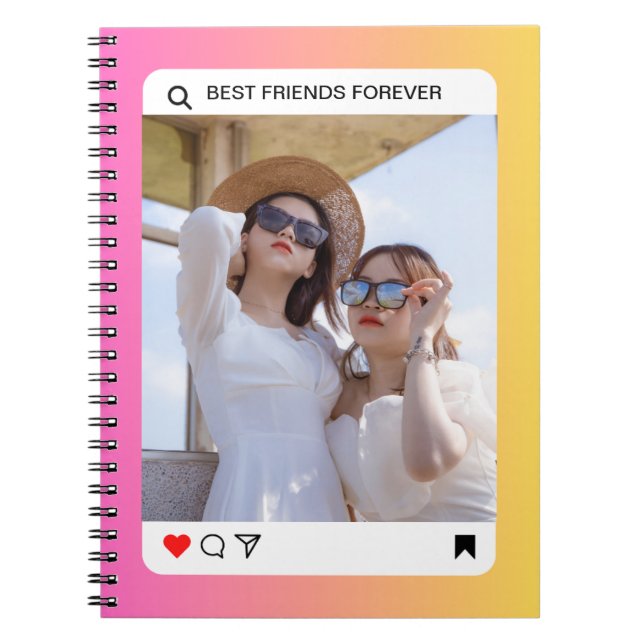 custom photo text instagram modern pink notebook (Front)