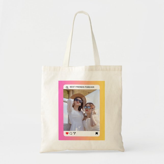 custom photo text instagram modern pink tote bag (Front)