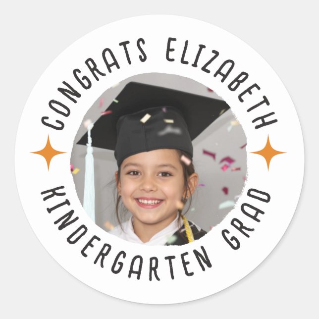 Custom Photo Text Kindergarten Graduation Classic Round Sticker (Front)