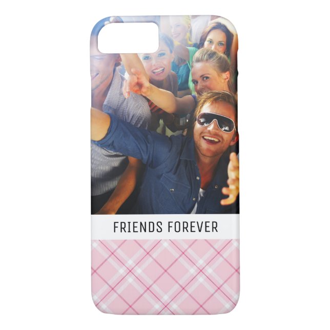 Custom Photo & Text Light Pink Plaid Case-Mate iPhone Case (Back)
