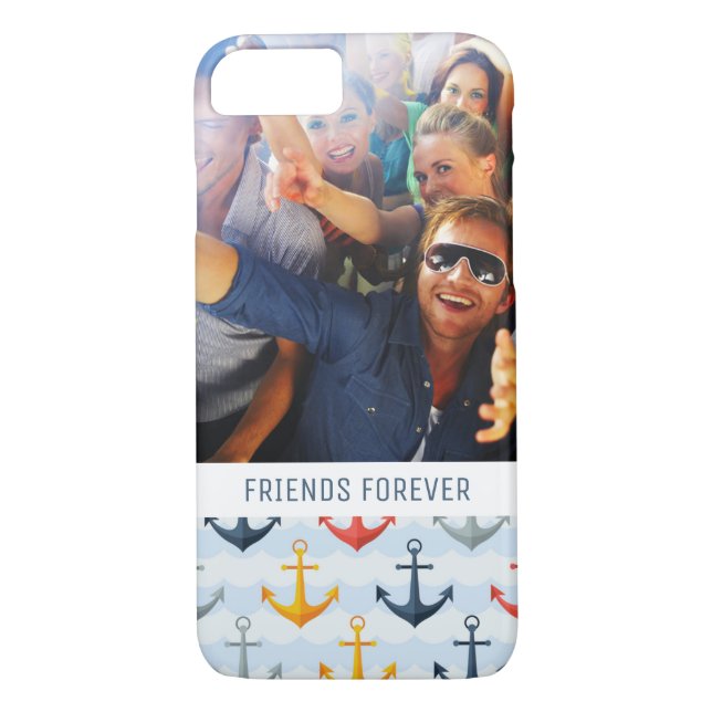 Custom Photo & Text Nautical Pattern with Anchors Case-Mate iPhone Case (Back)