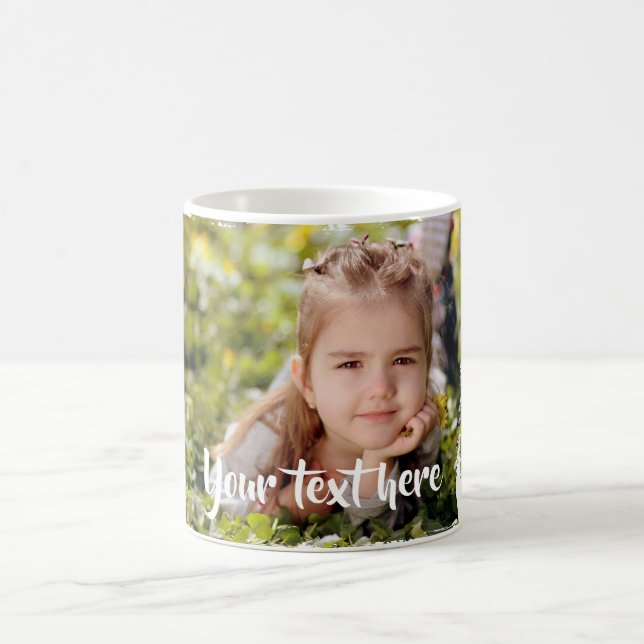 Custom Photo Text Pink White Paint Streaks Borders Coffee Mug (Center)