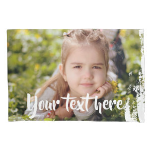 Custom Photo Text Pink White Paint Streaks Borders Pillowcase