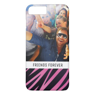 Custom Photo & Text Pink Zebra Stripe Background iPhone 8 Plus/7 Plus Case