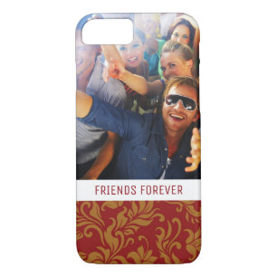 Custom Photo & Text Red and Gold Floral Pattern iPhone 8/7 Case