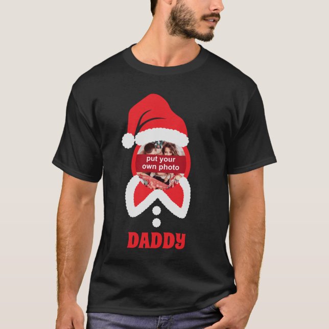 Custom Photo Text Santa Claus Christmas T-Shirt (Front)