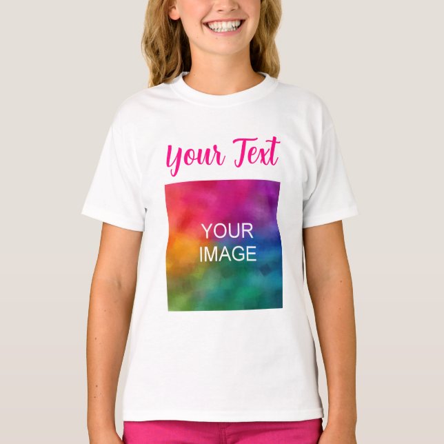 Custom Photo Text Script Typography Kids Girls T-Shirt (Front)
