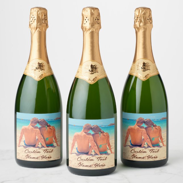 Custom Photo Text Sparkling Wine Label Your Photos (Bottles)