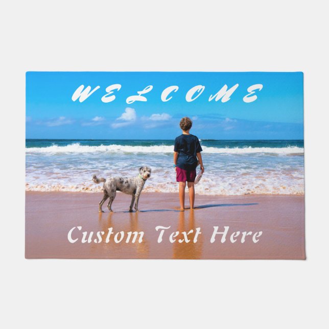 Custom Photo Text Welcome Doormat with Your Pets (Front)