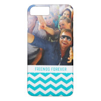 Custom Photo & Text White and Aqua Zig Zag Pattern