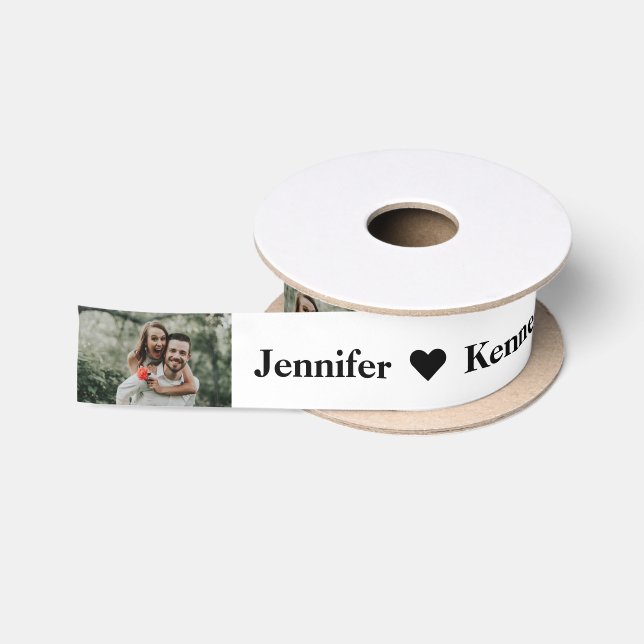 Custom Photo Thank you Couple Name Wedding Favour Satin Ribbon (Spool)