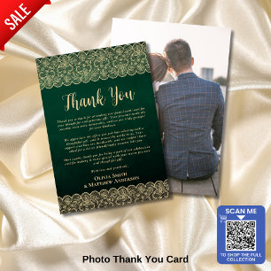 Custom Photo Thank You Rustic Emerald Gold Lace Card