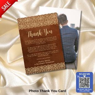 Custom Photo Thank You Rustic Gold Lace Card