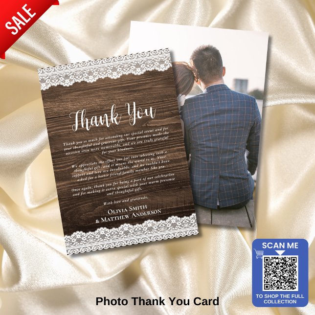 Custom Photo Thank You Rustic White Lace Card (Creator Uploaded)