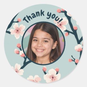 Custom Photo Thank You Sakura Cherry Blossom Classic Round Sticker