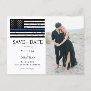 Custom Photo Thin Blue Line Police Wedding Announcement Postcard