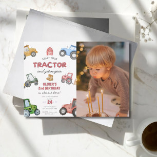 Custom photo tractor 2nd birthday invitation