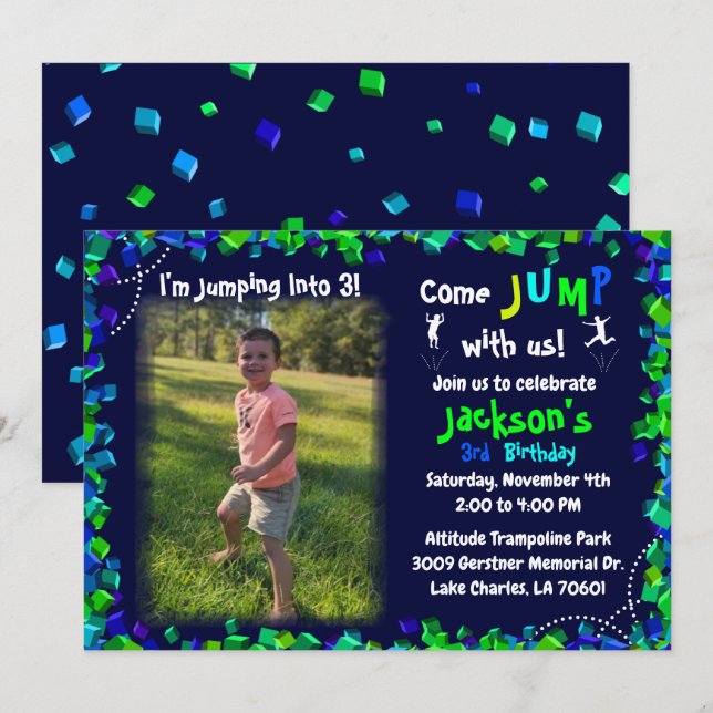 Custom Photo Trampoline Birthday Party Invitation (Front/Back)