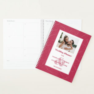 Custom Photo Trendy Magenta Red Wedding Monthly Planner