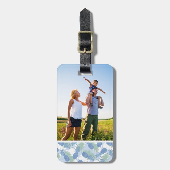 Custom Photo Tropical Pastel Pineapple Pattern Luggage Tag (Front Vertical)