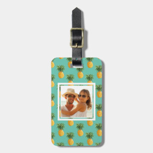 Custom Photo Tropical Pineapples On Teal Luggage Tag