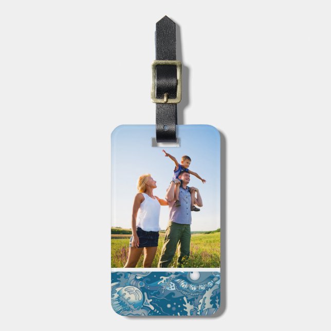 Custom Photo Tropical Sea Pattern Luggage Tag (Front Vertical)