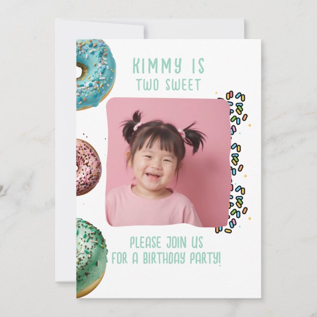 Custom Photo Two Cute 2nd Birthday Party Sprinkles Invitation (Front)