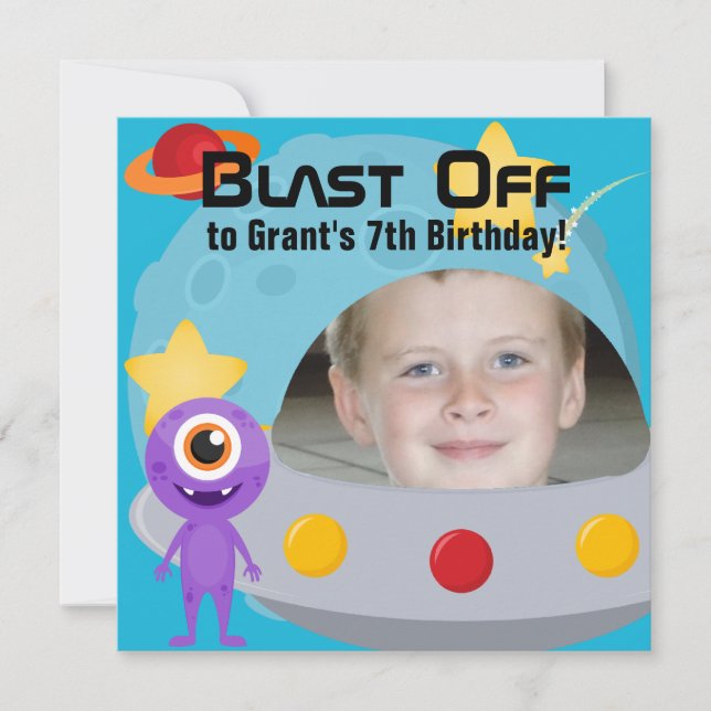Custom Photo UFO Alien Birthday Invitation (Front)