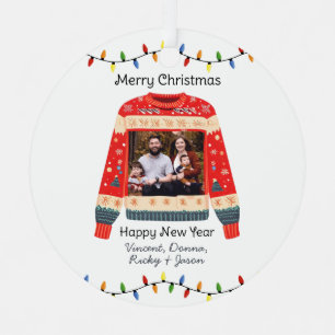 Custom Photo Ugly Christmas Sweater Metal Ornament