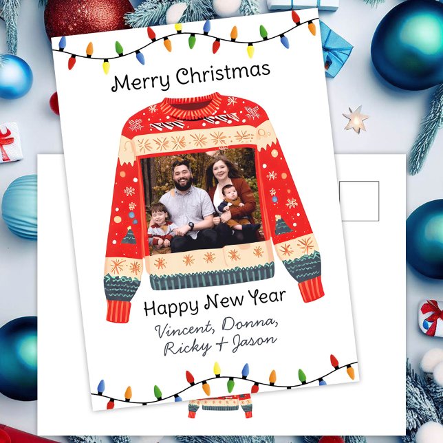 Custom Photo Ugly Christmas Sweater Postcard (Creator Uploaded)