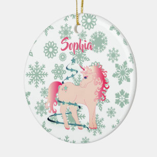 Custom Photo Unicorn Cute Girl Christmas Ceramic Ornament