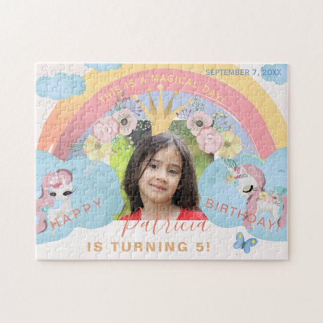 Custom photo unicorn girl birthday keepsake gift jigsaw puzzle (Horizontal)