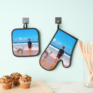 Custom Photo Unique Your Own Design Personalized Oven Mitt & Pot Holder Set