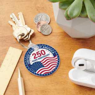 Custom Photo USA 250 Years Anniversary Flag Keychain