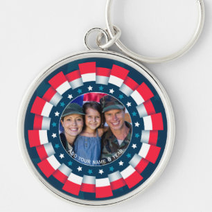Custom Photo USA Military, Ribbon Border Patriotic Keychain
