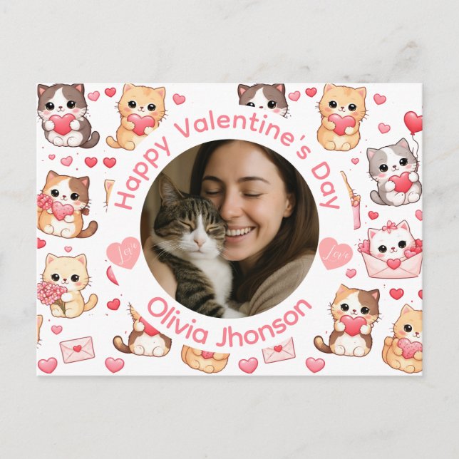 Custom Photo Valentine’s Day Cat Lover Postcard (Front)