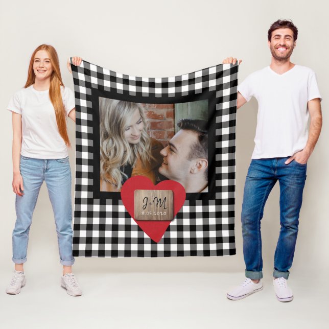 Custom photo Valentines Day couple initials heart Fleece Blanket (In Situ)