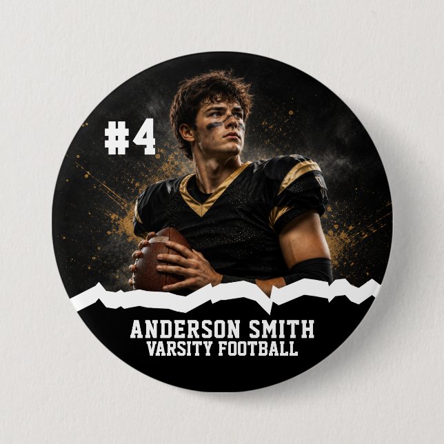 Custom Photo Varsity Football Button Pin (Front)