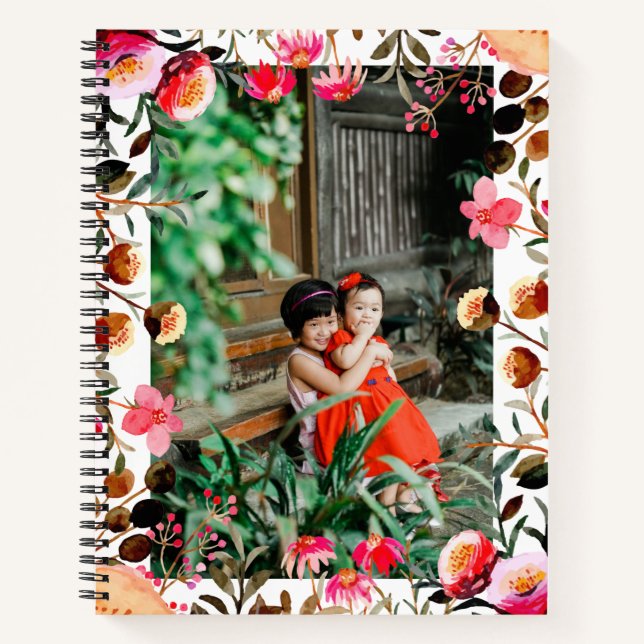 Custom Photo Vibrant Floral Border Botanical Notebook (Front)
