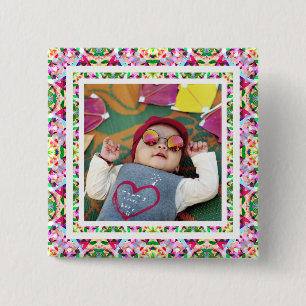 Custom Photo Vibrant Pink Happy Green Mother’s Day 2 Inch Square Button