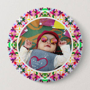 Custom Photo Vibrant Pink Mother’s Day Keepsake 4 Inch Round Button